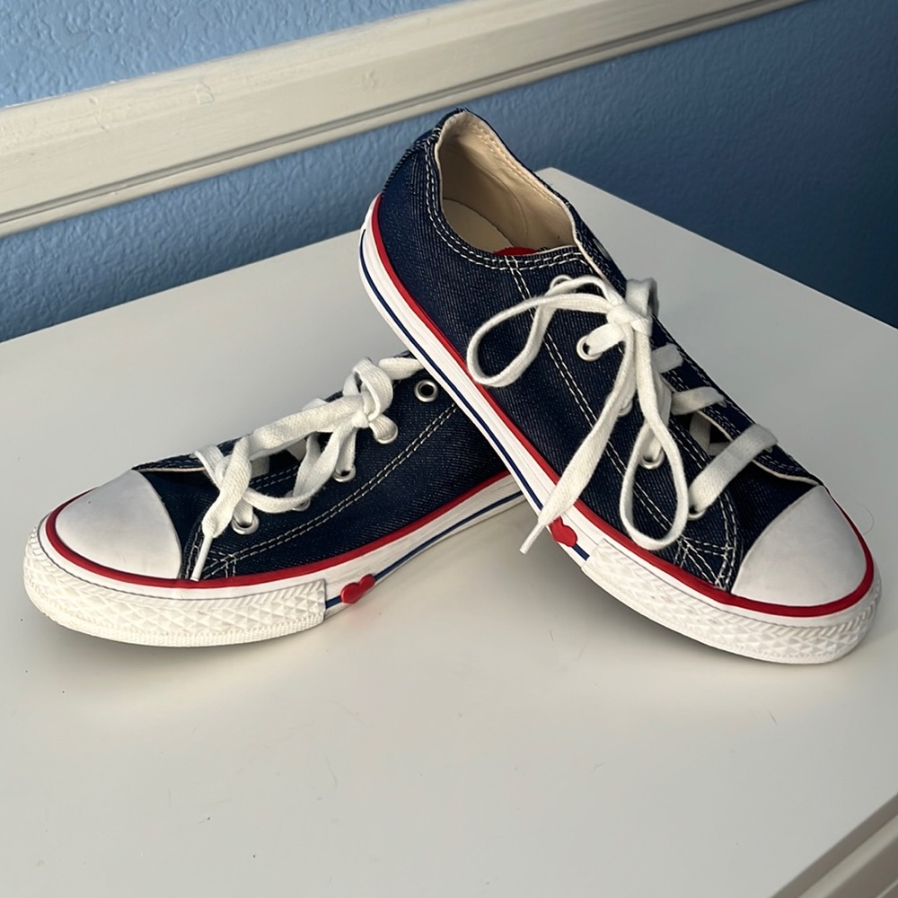 Converse denim blue with hearts size 2  (used once)